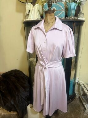 Preston & York Lavender Short-Sleeve Lined Midi Shirt Dress